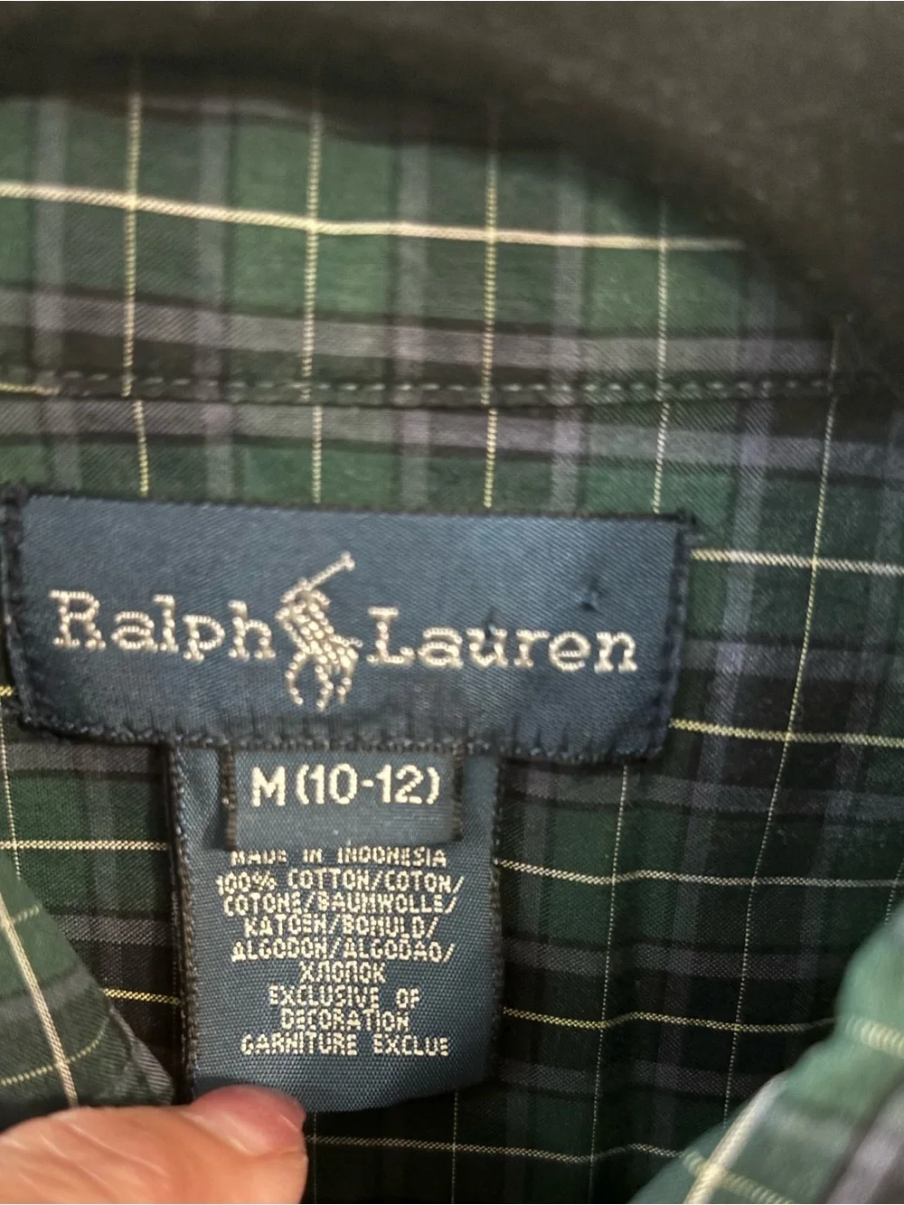 Ralph Lauren Green and Navy Plaid Button-Down Shirt- size medium (10-12Y)